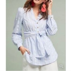 🆕 Anthropologie Top with Cinched Waist & Attached Sash Belt. Cotton/Polyester